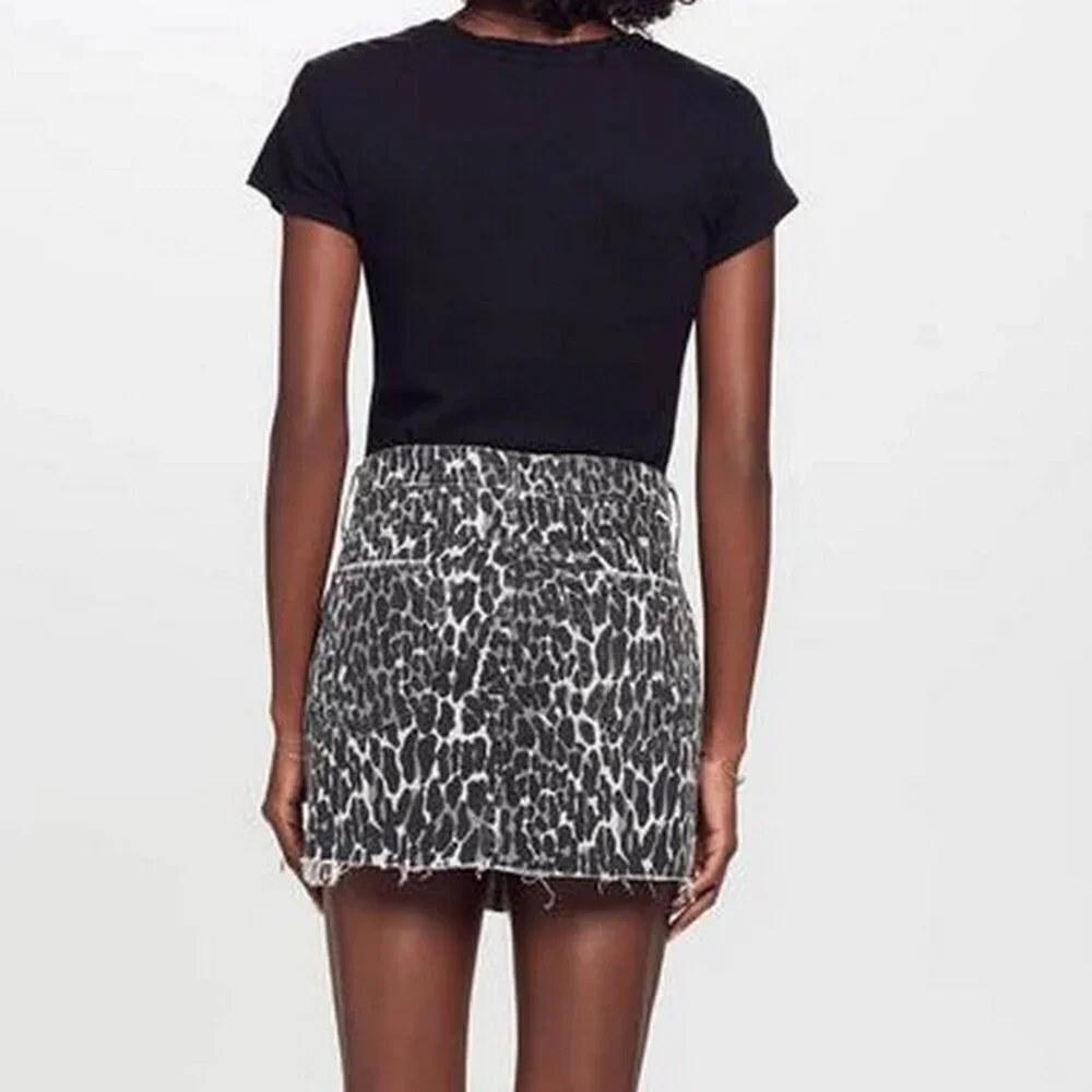 MOTHER Black and White Animal Print Skirt